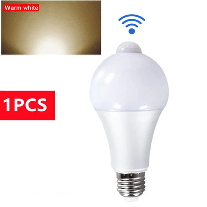 E27 LED PIRモーションセンサー電球 15W 18W 屋外照明 人感誘導電球 リビングルーム 寝室 廊下 ガレージ用