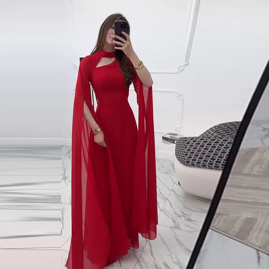 Party Dresses Women Long Dress Round Collar Solid Color Lace Up Tight Waist A Line 2025 Female Vestidos Temperament Maxi Gown