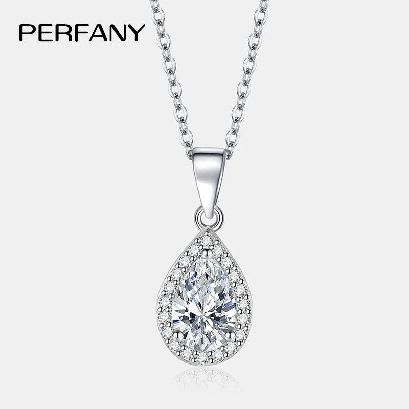 PERFANY 1CT Pear Cut Moissanite Necklace for Women S925 Pure Silver Sparkling Diamond Pendant Luxury Jewelry Party Gift