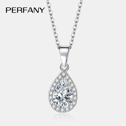 PERFANY 1CT Pear Cut Moissanite Necklace for Women S925 Pure Silver Sparkling Diamond Pendant Luxury Jewelry Party Gift