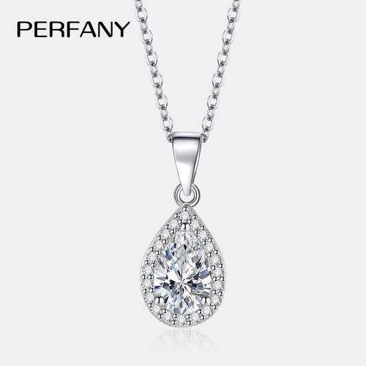 PERFANY 1CT ペアカット モアサナイト ネックレス レディース S925 純銀 キラキラ ダイヤモンド ペンダント ラグジュアリー ジュエリー パーティー ギフト