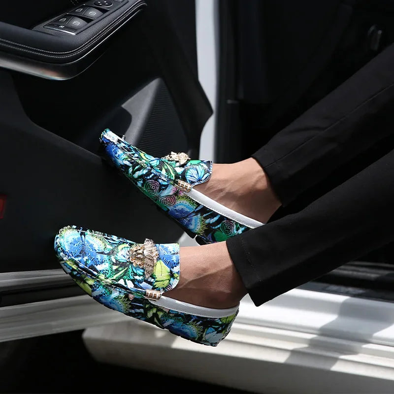 Luxury Loafers Men Fashion Printed Leather Shoes Designer Moccasin for Man Party Shoes Comfortable Flats Driving Shoes Male