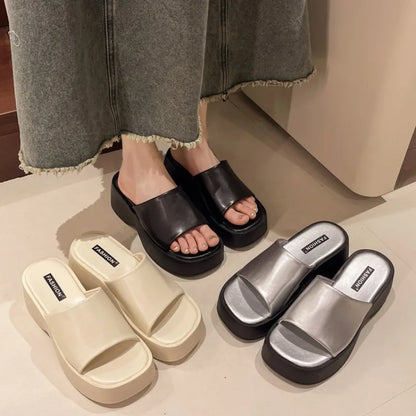 Women Slippers 2025 Summer New Luxury Sandals Women Thick Soled Designer Square Toe Slippers Slides Women Zapatos