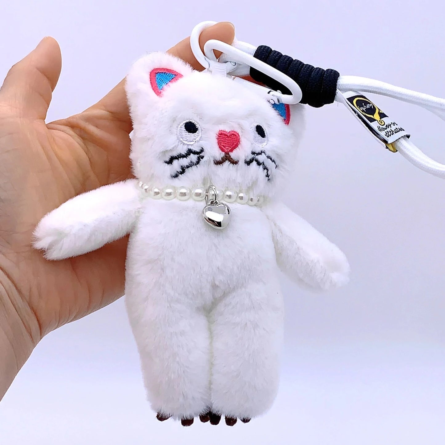 15cm かわいいピンクの猫ぬいぐるみキーチェーン かわいい猫ぬいぐるみペンダント 柔らかい動物キーホルダー 車のキー用バックルアクセサリー 女の子・女性用バッグハンギング