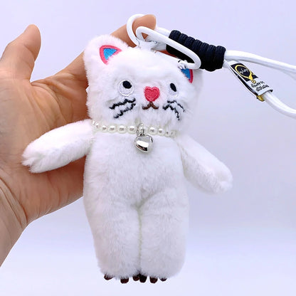 15cm かわいいピンクの猫ぬいぐるみキーチェーン かわいい猫ぬいぐるみペンダント 柔らかい動物キーホルダー 車のキー用バックルアクセサリー 女の子・女性用バッグハンギング