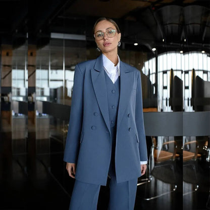 High Quality Solid Color Women's Suits Blazer Fashion Slim Fit Double Breasted Peak Lapel 3 Piece Jacket Pants Vest Full Sets