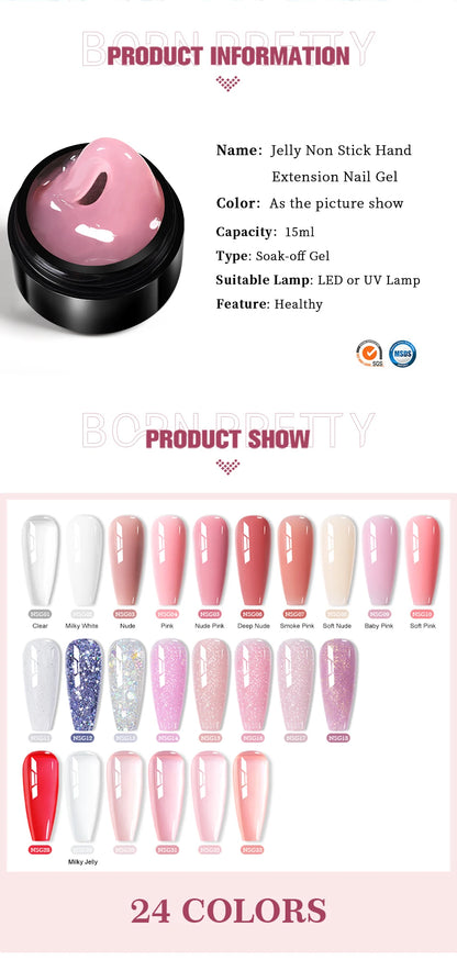 BORN PRETTY 15ml クリア ノンスティック ハンドエクステンション ジェルネイルポリッシュ 3Dシェーピングネイルアート用 固形ミルキーゼリーハードジェル フェイクネイル用