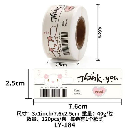 120PCS Cute Sanrio Kuromi My Melody Stickers Roll Kawaii Cartoon Thank You Sealing Labels Sticker Anime Vinyl Decor Decals Gift