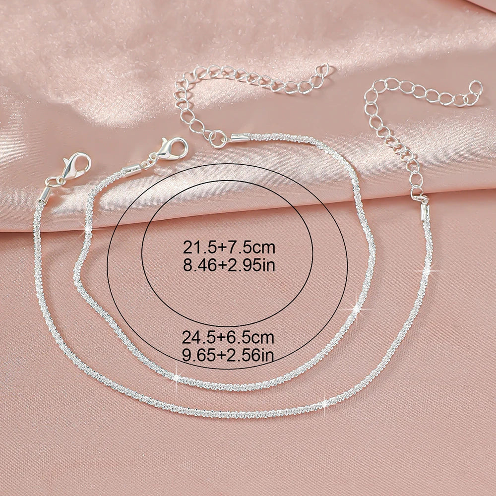 LATS Shiny Sparkling Simple Anklet for Women Gold Silver Color Elegant Jewelry Female Beach Ankle Bracelet on Foot Party Gift