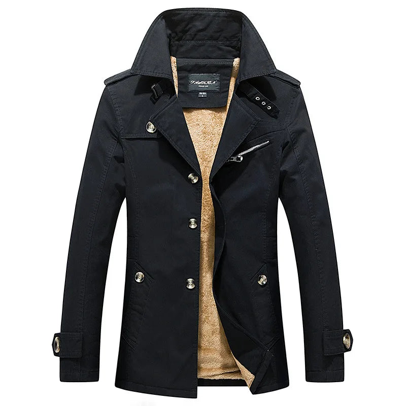 Men's Fleece windbreak 2024 Autumn and Winter New Solid Color Plus Size Casual Business Midi coat Men's Fashion Lapel Jacket