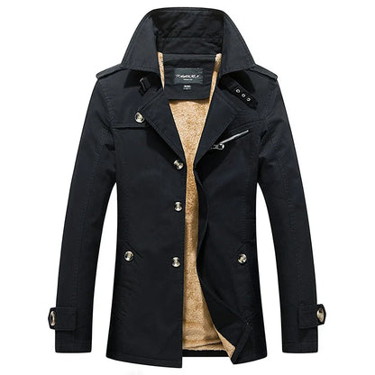 Men's Fleece windbreak 2024 Autumn and Winter New Solid Color Plus Size Casual Business Midi coat Men's Fashion Lapel Jacket