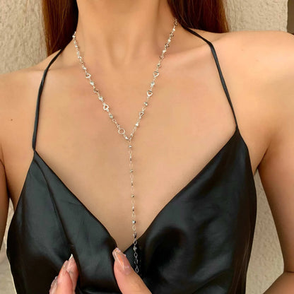 Trendy Gold Silver Color Glass Long Y-Shaped Necklace Metal Collarbone Chain Summer Holiday Party Bohemian Body Jewelry Gifts