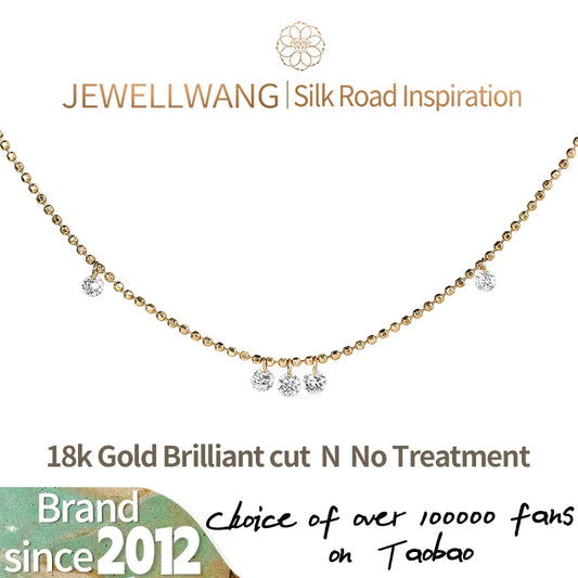 JEWELLWANG 18K Yellow Gold Waterdrop Floating Design Lab-Grown Diamond Pendant Necklace, 0.8 Ct 5-Stone Beaded Synthetic Chain