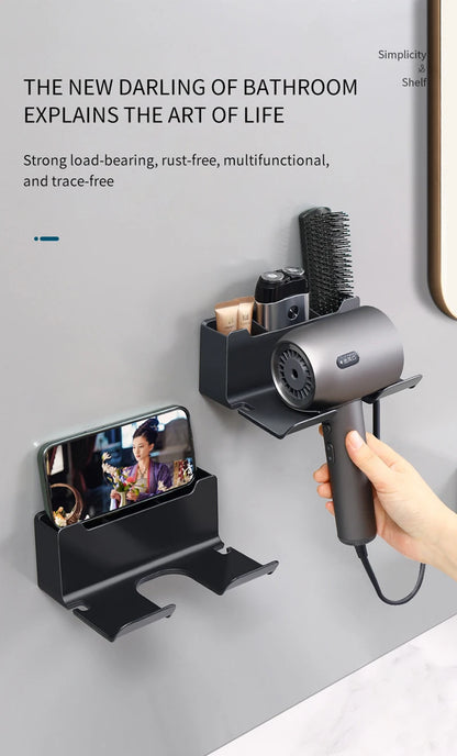 Hair Dryer Holder Wall Mounted Hair Straightener Dryer Hair Stand Bathroom Organizer Shelves Washroom Organization Shelves