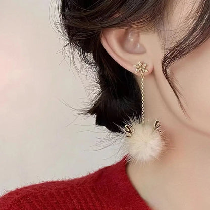 Christmas Elk Bow Pompom Balls Drop Earrings Women and Girls Lovely Fashion Jewelry Xmas New Year's Day Gifts