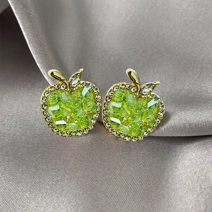 Green Crystal Apple Earrings Fashionable Jewelry Earrings For Women