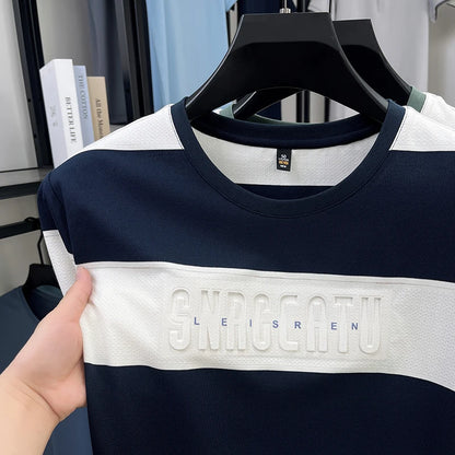 Top Grade Yarn Dyed Striped New Summer Tops Designer Round Neck Tshirt Men 2025 Brand Short Sleeve Casual Fashion Men Clothing
