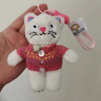 15cm かわいいピンクの猫ぬいぐるみキーチェーン かわいい猫ぬいぐるみペンダント 柔らかい動物キーホルダー 車のキー用バックルアクセサリー 女の子・女性用バッグハンギング