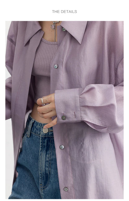 CHIC VEN Women Thin Shirt Long Sleeve Casual Loose Slightly Transparent Cool Blouses Woman Solid Design Female Top Summer 2024