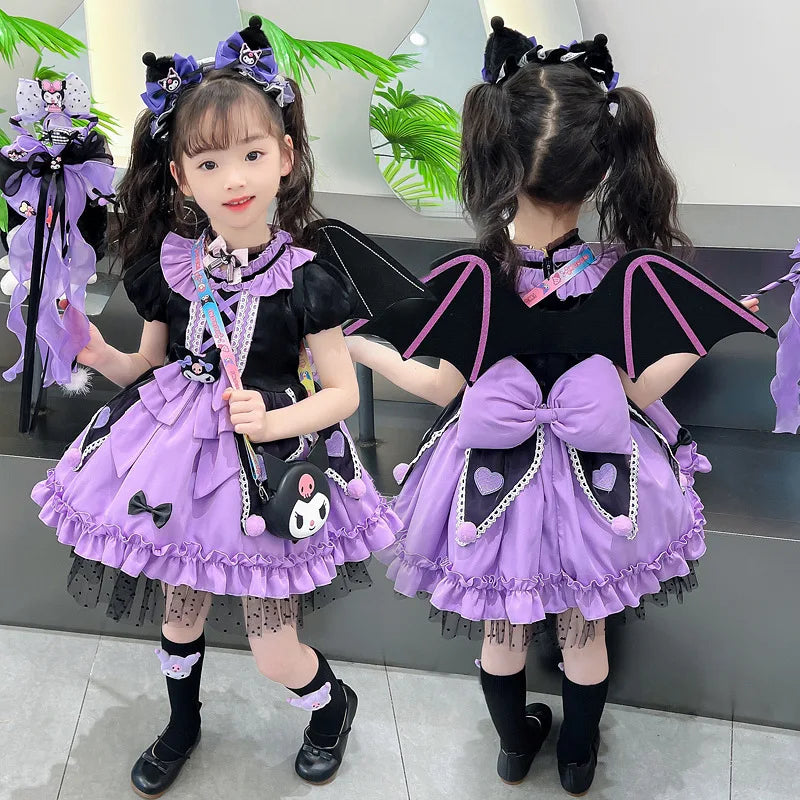2025 Cosplay Kuromi Lolita Princess Dress Children Birthday Party Costume Summer dress Bow Puffy Skirt Dress Suit Girls Gift