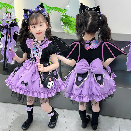 2025 Cosplay Kuromi Lolita Princess Dress Children Birthday Party Costume Summer dress Bow Puffy Skirt Dress Suit Girls Gift