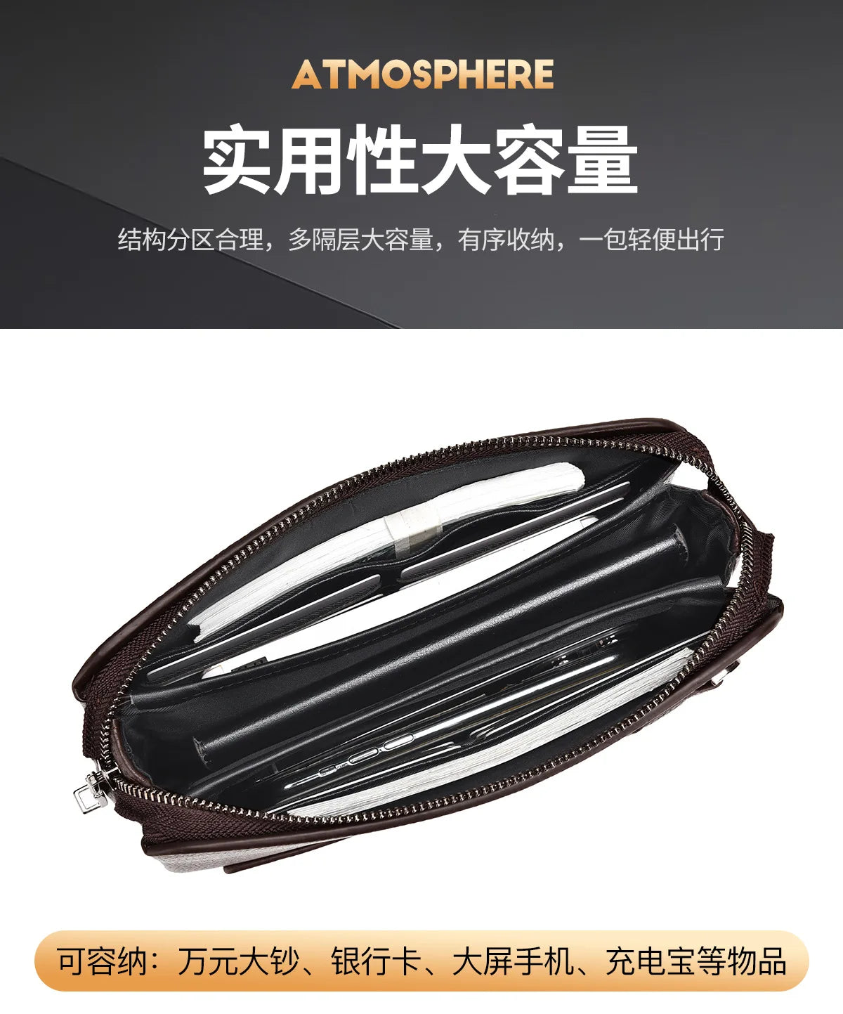 新着メンズクラッチ、高品質ビジネス無地財布メンズハンドバッグメンズバッグメンズウォレットボルソスオンブレクラッチサック