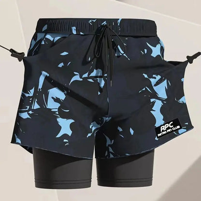L-5XL Men's Swimming Trunks Swimsuit Printing Beach Pants Quick Drying Breathable Adult Double Layered Swimming Trunks Sports
