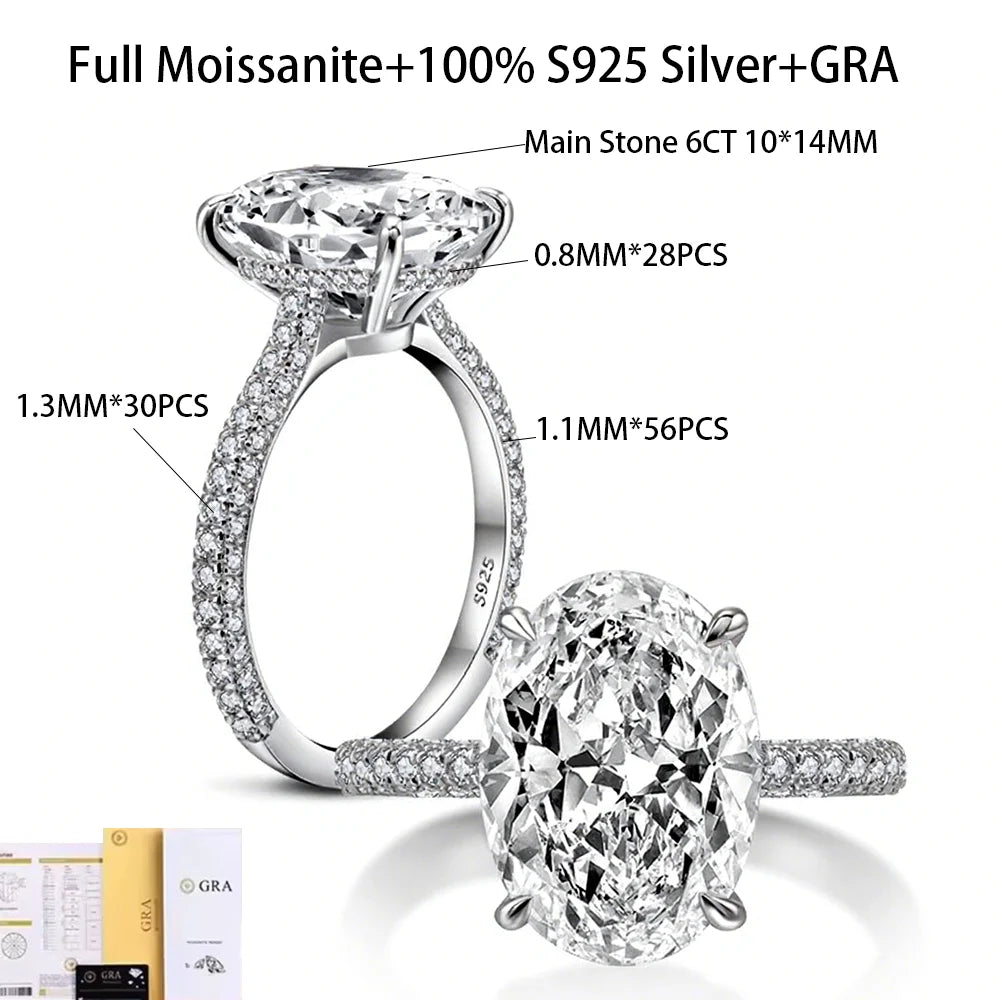 COSYA 8CT 10*14mm Oval Cut Full Moissanite Ring S925 Silver Sparkling D Lab Diamond Wedding Band For Women Luxury Fine Jewelry