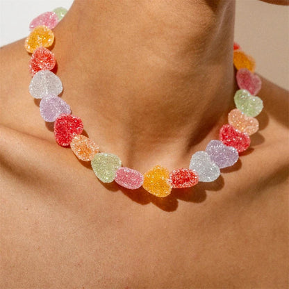 New colorful love candy resin necklace, cute love candy, niche design, collarbone chain women's gift necklace