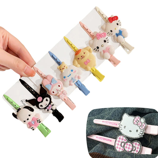 2/3/7pc Sanrio Hello Kitty Hairpin Pin Anime Cartoon Kuromi Cinnamoroll My Melody Barrettes Kawaii Hair Accessories Holiday Gift