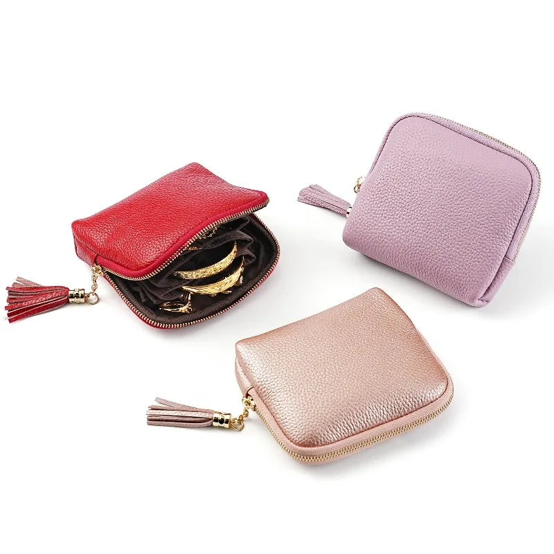 Luxury Jewelry Organizer Bag for Women Genuine Leather Earring Pouch Ring Storage Bag Travel Jewelry Case for Necklace Pendant