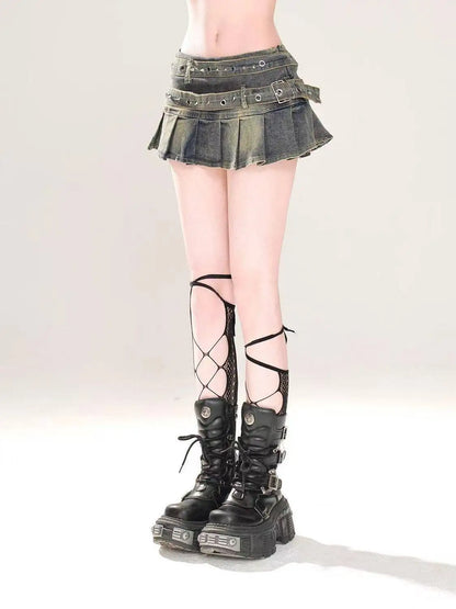 Black Gothic Mini Skirt Woman Y2K Korean Fashion High Street Aesthetic Elegant Retro A-line Mini Denim Skirt Outfits 2025
