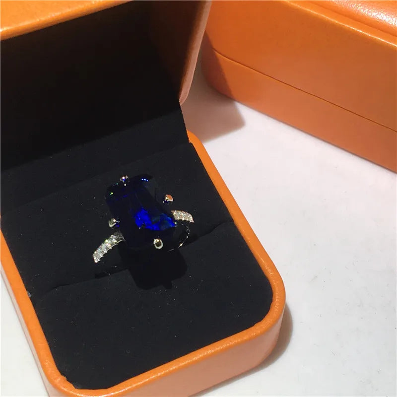 Luxury Square 5ct Lab Sapphire Topaz Diamond ring 925 sterling silver Engagement Wedding Rings for women Men Party Jewelry Gift