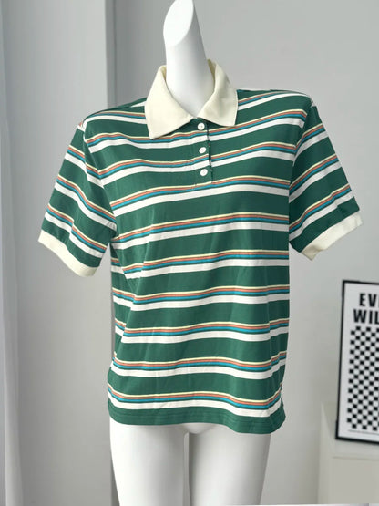 Hirsionsan Polo Neck T Shirt Women Soft Chic Tees 95% Cotton Jumper Clothes Loose Casual Pullover 2025 Summer New Crop Tops