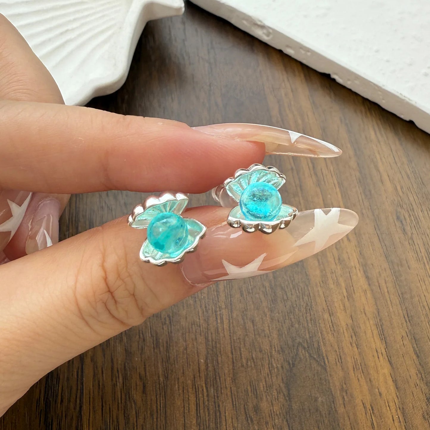 Fashion Shell-shaped Stud Earrings Blue Color Earrings for Women Ear Studs Sweet Girls Fashion Jewelry Party Gifts