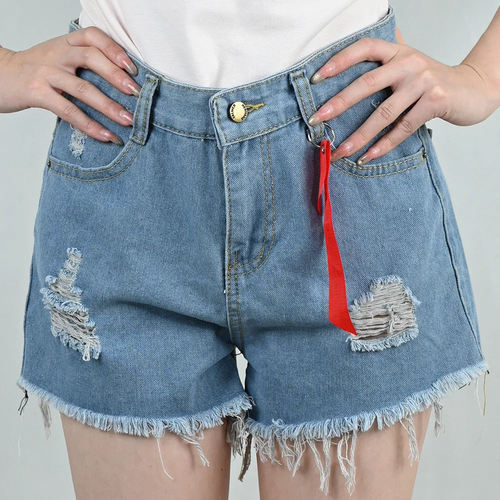 Summer Women's Denim Shorts Fashionable Sexy High-Waist Loose Pocket Tassel Hot Pants Female Casual Streetwear Short