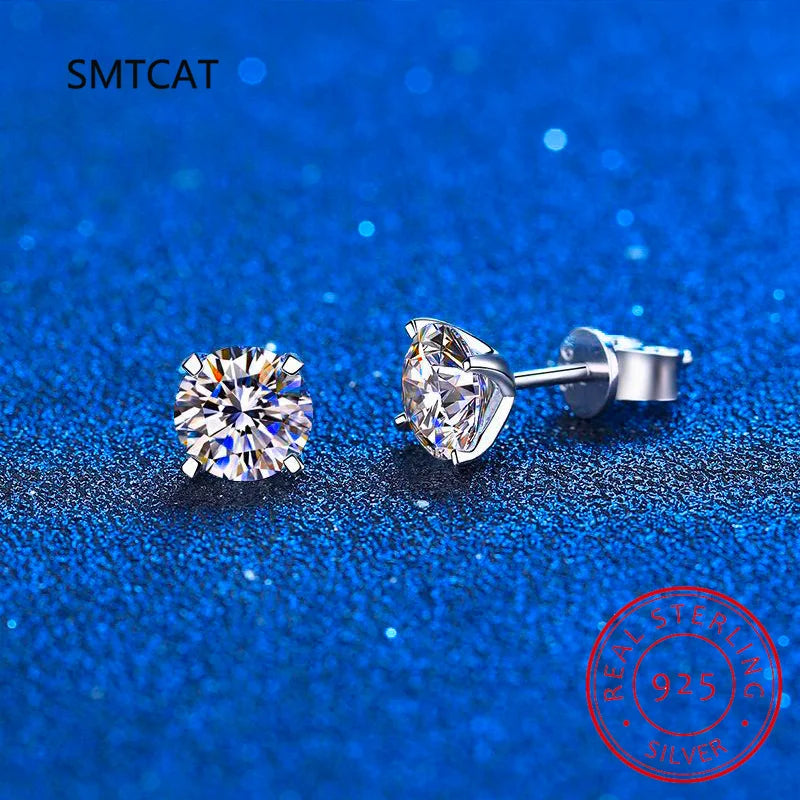 Dカラー 1CT モアサナイト スタッドピアス 925スターリングシルバー ブリリアントラウンドカット ラボ製ダイヤモンド ジュエリー レディース用ブリンコス