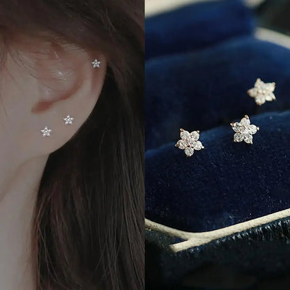 Silver Plating Gold Color Mini Glossy Flower Stud Earrings for Women Girls Cute Simple Exquisite Jewelry