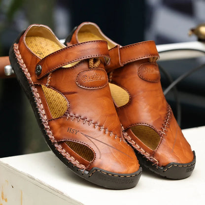 Sandals Man Summer 2023 Leather Slides Breathable Rome Male Outdoor Beach Platform Slippers Soft Hot Sale Men Flat Sandals