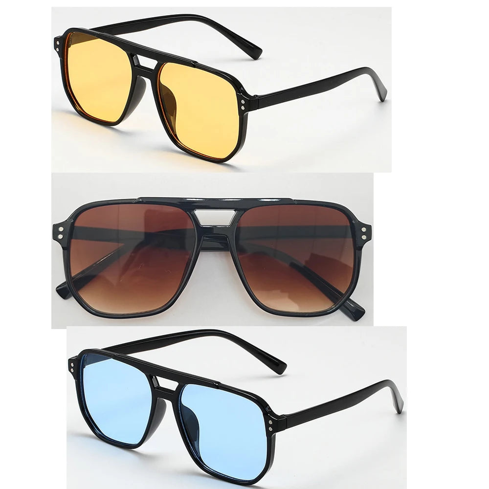 Women Men Square Sun Glasses Retro Polygon Sunglasses Female Black Vintage Fashion Ladies Oculos De Sol Double Beam Eyeglasses