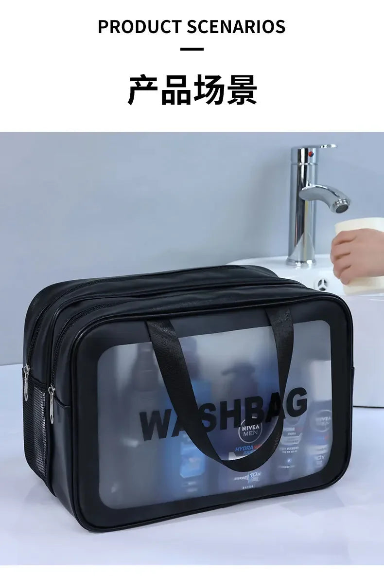 乾湿分離ダブル透明PUメイクアップバッグポータブル洗濯バッグ化粧品収納バッグ旅行フィットネス水泳必需品