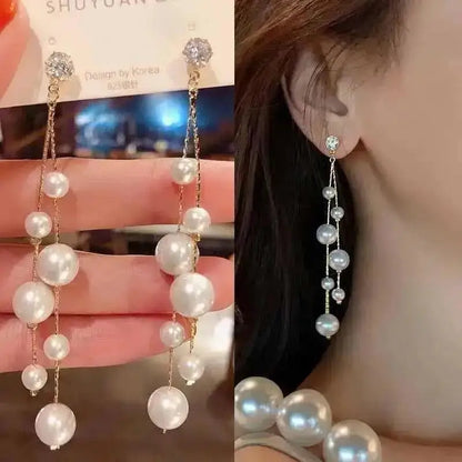 925 Silver Needle Korean Fashion Tassel Pearl Earrings For Women Jewelry 2025 Trending New Vintage Women's Pearl Drop Earrings