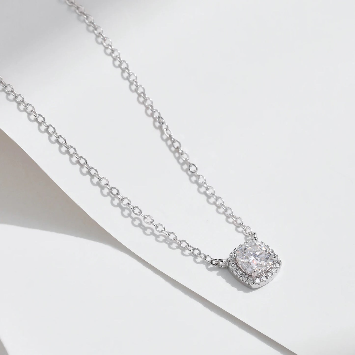 MODIAN Square & Round Halo Moissanite 925 Sterling Silver Pendant Necklace D Color VVS1 Lab Diamond Necklace For Women Jewelry
