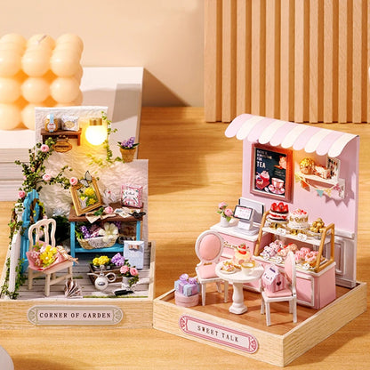 木製ミニチュアドールハウス DIY 小さな家キット 3Dパズル 組み立て式ハウス 家具 おもちゃ 子供の誕生日プレゼント