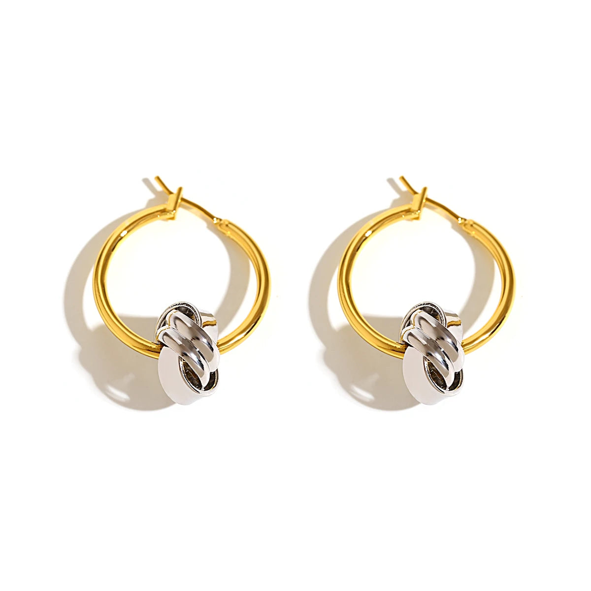 Greatera Two Tone Ring Huggie Earrings for Women Gold Plated Metal Geometric Round Circle Hoop Earrings Minimalist Jewelry