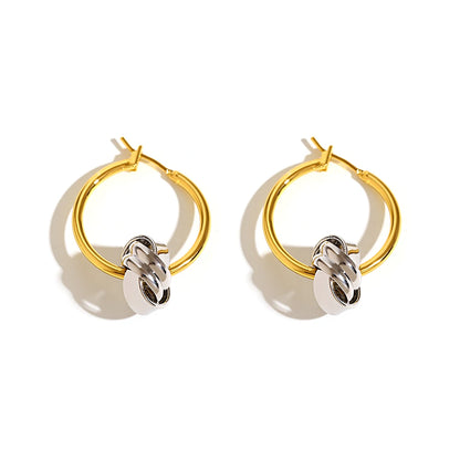Greatera Two Tone Ring Huggie Earrings for Women Gold Plated Metal Geometric Round Circle Hoop Earrings Minimalist Jewelry