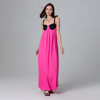 Puloru Night Clubbing Party Dresses Women Patchwork Backless Sleeveless Loose Fit Slips Long Dress Gown Evening Vestidos