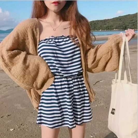 Women's Y2K Korean Cropped Cardigan - Loose Knit Summer Cover-Up for Beach Outfits & Casual Layers