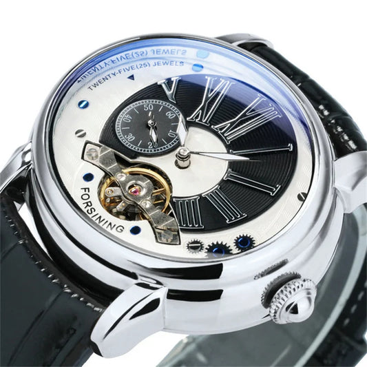 Forsining 367A Tourbillion Fashion Wave Black Golden Clock Roman Scale Mens Automatic Mechanical Watches Top Brand Luxury