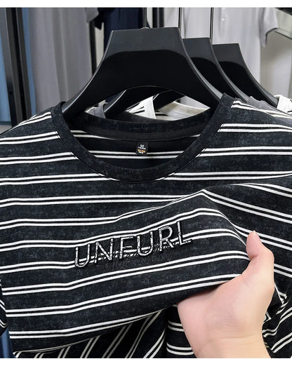 Top Grade Yarn Dyed New Summer Tops Striped Designer Tshirt Men 2025 Round Neck Brand Short Sleeve Casual Fashion Men Clothing